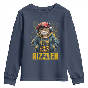Funny Meme Rizzler Cat Youth Sweatshirt TS09 Navy Print Your Wear