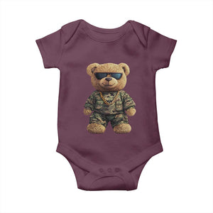 Camo Hip Hop Teddy Bear Baby Onesie Camouflage Gangsta Streetwear TS09 Maroon Print Your Wear