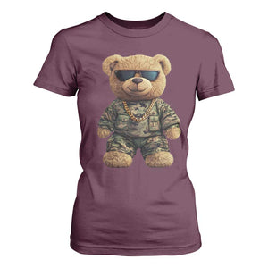 Camo Hip Hop Teddy Bear T Shirt For Women Camouflage Gangsta Streetwear TS09 Maroon Print Your Wear