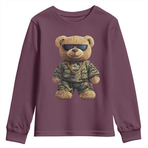 Camo Hip Hop Teddy Bear Youth Sweatshirt Camouflage Gangsta Streetwear TS09 Maroon Print Your Wear