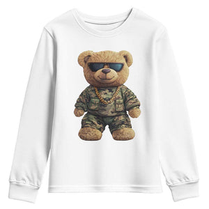Camo Hip Hop Teddy Bear Youth Sweatshirt Camouflage Gangsta Streetwear TS09 White Print Your Wear