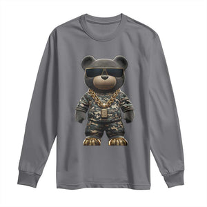 Hip Hop Teddy Bear Long Sleeve Shirt Camouflage Gangsta Streetwear TS09 Charcoal Print Your Wear
