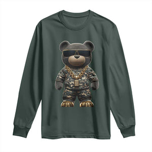 Hip Hop Teddy Bear Long Sleeve Shirt Camouflage Gangsta Streetwear TS09 Dark Forest Green Print Your Wear