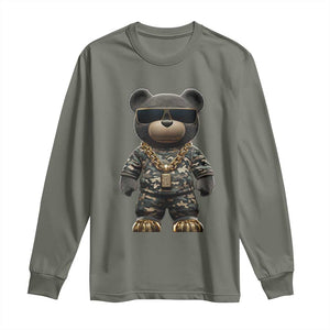 Hip Hop Teddy Bear Long Sleeve Shirt Camouflage Gangsta Streetwear TS09 Military Green Print Your Wear