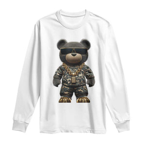 Hip Hop Teddy Bear Long Sleeve Shirt Camouflage Gangsta Streetwear TS09 White Print Your Wear