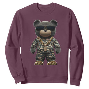 Hip Hop Teddy Bear Sweatshirt Camouflage Gangsta Streetwear TS09 Maroon Print Your Wear