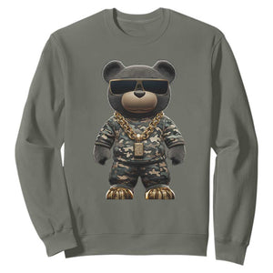 Hip Hop Teddy Bear Sweatshirt Camouflage Gangsta Streetwear TS09 Military Green Print Your Wear