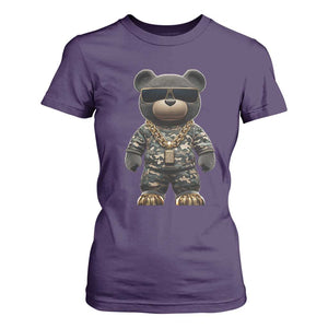 Hip Hop Teddy Bear T Shirt For Women Camouflage Gangsta Streetwear TS09 Purple Print Your Wear