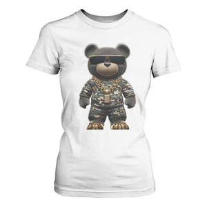 Hip Hop Teddy Bear T Shirt For Women Camouflage Gangsta Streetwear TS09 White Print Your Wear