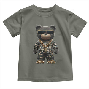Hip Hop Teddy Bear Toddler T Shirt Camouflage Gangsta Streetwear TS09 Military Green Print Your Wear