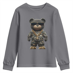 Hip Hop Teddy Bear Youth Sweatshirt Camouflage Gangsta Streetwear TS09 Charcoal Print Your Wear