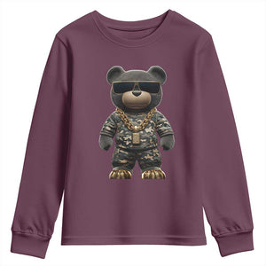 Hip Hop Teddy Bear Youth Sweatshirt Camouflage Gangsta Streetwear TS09 Maroon Print Your Wear
