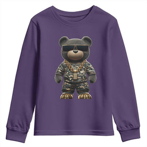 Hip Hop Teddy Bear Youth Sweatshirt Camouflage Gangsta Streetwear TS09 Purple Print Your Wear