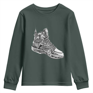 Sneaker Lover Youth Sweatshirt Graphic New York Travel SNKR TS09 Dark Forest Green Print Your Wear