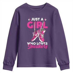 Just A Girl Who Loves Sneakers Youth Sweatshirt TS09 Purple Print Your Wear