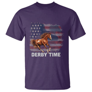 Derby Time T Shirt - American Flag Patriotic Horse Racing Kentucky Derby Gift Tee TS09 Purple Print Your Wear