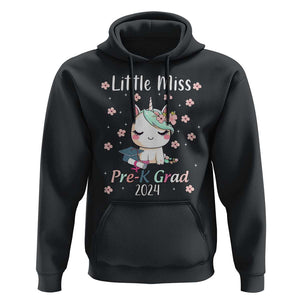 Pre-School Graduation Hoodie Little Miss Pre-K Grad 2024 Cute Unicorn TS09 Black Print Your Wear