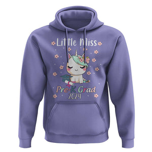 Pre-School Graduation Hoodie Little Miss Pre-K Grad 2024 Cute Unicorn TS09 Violet Print Your Wear