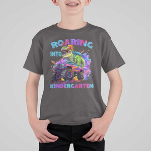 Roaring Into Kindergarten T Shirt For Kid Funny Dinosaur Monster Truck Back To School TS09 Dark Chocolate Print Your Wear