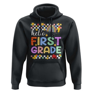 Hello First Grade Groovy Back To School Hoodie TS09 Black Print Your Wear