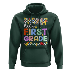 Hello First Grade Groovy Back To School Hoodie TS09 Dark Forest Green Print Your Wear