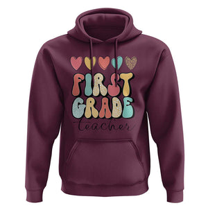 First Grade Teacher Leopard Heart Retro Groovy Hoodie TS09 Maroon Print Your Wear