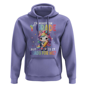 Funny Back To School Unicorn Hoodie I'm Ready For 1st Grade But Is It Ready For Me TS09 Violet Print Your Wear