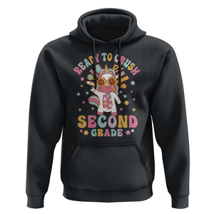 Funny Back To School Unicorn Hoodie Ready To Crush Second Grade Retro Groovy TS09 Black Print Your Wear