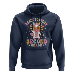 Funny Back To School Unicorn Hoodie Ready To Crush Second Grade Retro Groovy TS09 Navy Print Your Wear