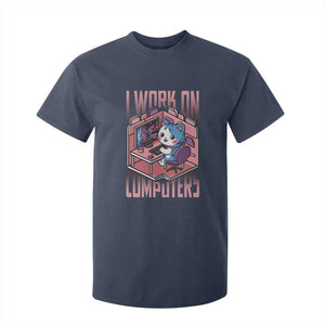 Funny Programmer T Shirt For Kid I Work On Computers Japan Anime Cat TS09 Navy Print Your Wear