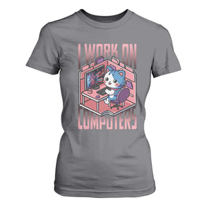 Funny Programmer T Shirt For Women I Work On Computers Japan Anime Cat TS09 Charcoal Print Your Wear