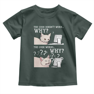 Funny Coder Toddler T Shirt The Code Doesn't Work Why Cat Meme TS09 Dark Forest Green Print Your Wear