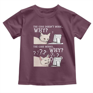 Funny Coder Toddler T Shirt The Code Doesn't Work Why Cat Meme TS09 Maroon Print Your Wear