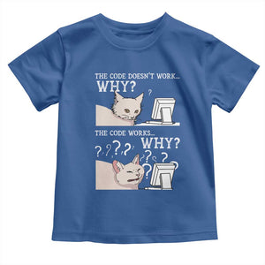 Funny Coder Toddler T Shirt The Code Doesn't Work Why Cat Meme TS09 Royal Blue Print Your Wear
