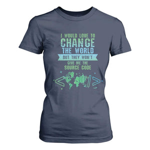 Funny Coder T Shirt For Women I Would Like To Change The World TS09 Navy Print Your Wear