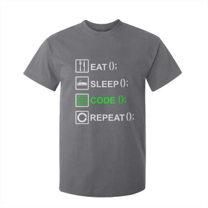 Funny Coder T Shirt For Kid Eat Sleep Code Repeat TS09 Charcoal Print Your Wear