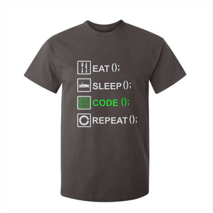 Funny Coder T Shirt For Kid Eat Sleep Code Repeat TS09 Dark Chocolate Print Your Wear