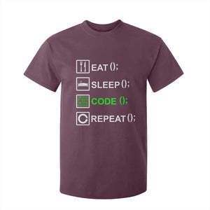 Funny Coder T Shirt For Kid Eat Sleep Code Repeat TS09 Maroon Print Your Wear