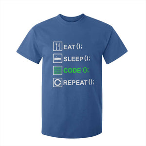 Funny Coder T Shirt For Kid Eat Sleep Code Repeat TS09 Royal Blue Print Your Wear