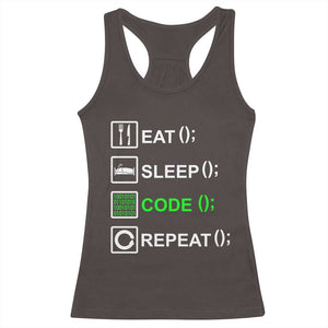 Funny Coder Racerback Tank Top Eat Sleep Code Repeat TS09 Dark Chocolate Print Your Wear