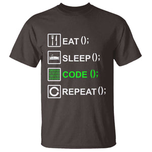 Funny Coder T Shirt Eat Sleep Code Repeat TS09 Dark Chocolate Print Your Wear