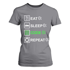 Funny Coder T Shirt For Women Eat Sleep Code Repeat TS09 Charcoal Print Your Wear