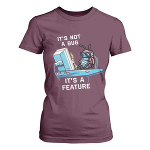Funny Coder T Shirt For Women It's Not A Bug It's A Feature TS09 Maroon Print Your Wear