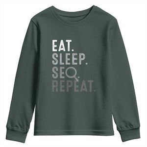 Funny Marketer Youth Sweatshirt Eat Sleep SEO Repeat TS09 Dark Forest Green Print Your Wear