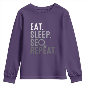 Funny Marketer Youth Sweatshirt Eat Sleep SEO Repeat TS09 Purple Print Your Wear