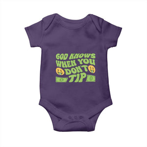 Funny God Know When You Don't Tip Baby Onesie TS09 Purple Print Your Wear