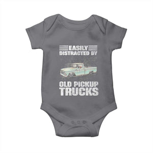 Truck Driver Baby Onesie Easily Distracted By Old Pickup Trucks TS09 Charcoal Print Your Wear