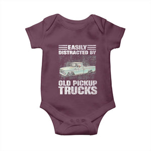 Truck Driver Baby Onesie Easily Distracted By Old Pickup Trucks TS09 Maroon Print Your Wear