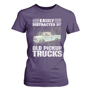 Truck Driver T Shirt For Women Easily Distracted By Old Pickup Trucks TS09 Purple Print Your Wear