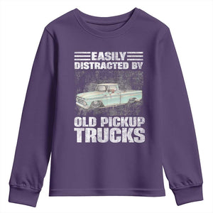 Truck Driver Youth Sweatshirt Easily Distracted By Old Pickup Trucks TS09 Purple Print Your Wear
